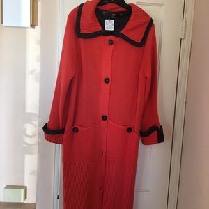 Free People Orange Car Coat Button Down Sweater