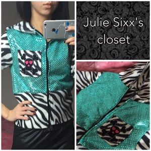 DIY NWOT zebra sequin 3/4 sleeve hoodie