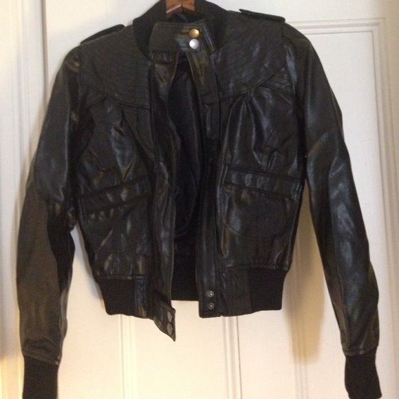 Black faux leather bomber jacket - Picture 1 of 1