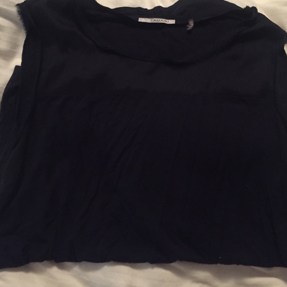 Navy knit Tahari top with mesh top