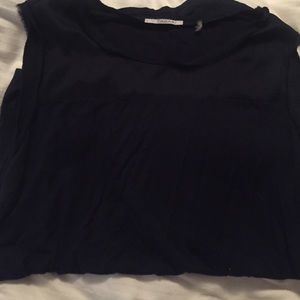 Navy knit Tahari top with mesh top