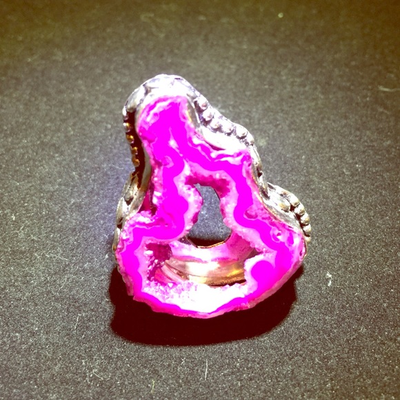 Druzy Quartz Fushia Sterling Silver Ring 925 Sz9