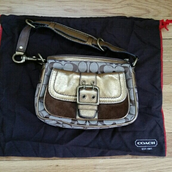 Coach logo purse with suede and metallic accents