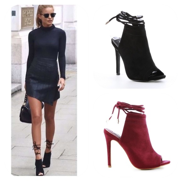 NIB open toe lace up strappy stiletto ankle bootie
