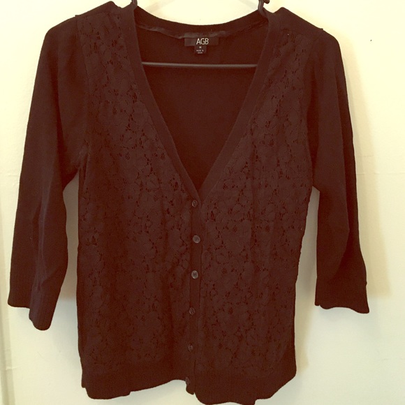 Button up cardigan with floral lace front.