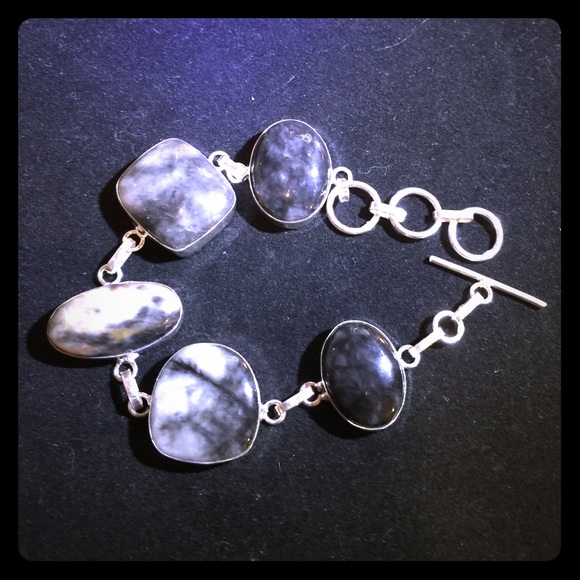 Black Jasper Sterling Silver bracelet 8.5"