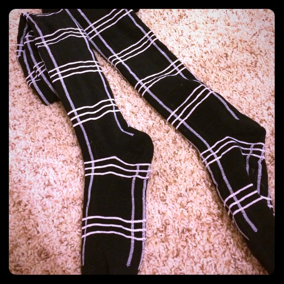 Black with white plaid pattern sweater tights