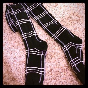 Black with white plaid pattern sweater tights
