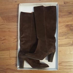 Dark brown suede tall boots