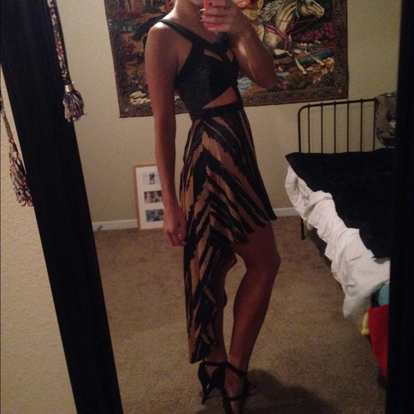 Black and copper high-low dress