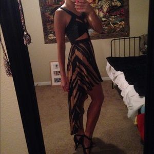 Black and copper high-low dress