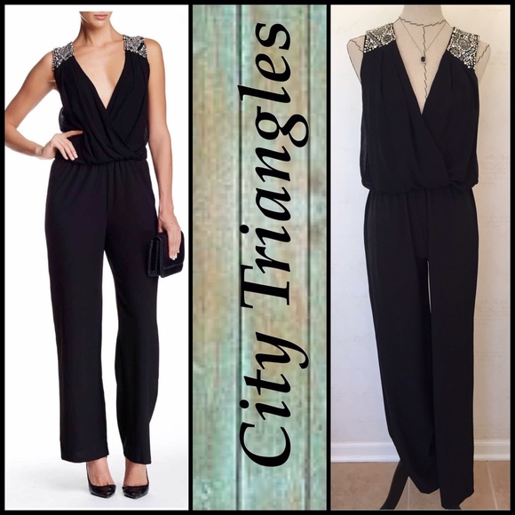 City Triangles Pants - 🚫SOLD🚫City Triangles Beaded Surplice Jumpsuit