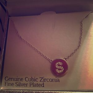 cubic zirconia silver plated inital disc