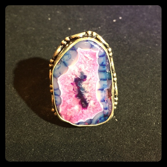 purple druzy agate 925 Sterling silver ring
