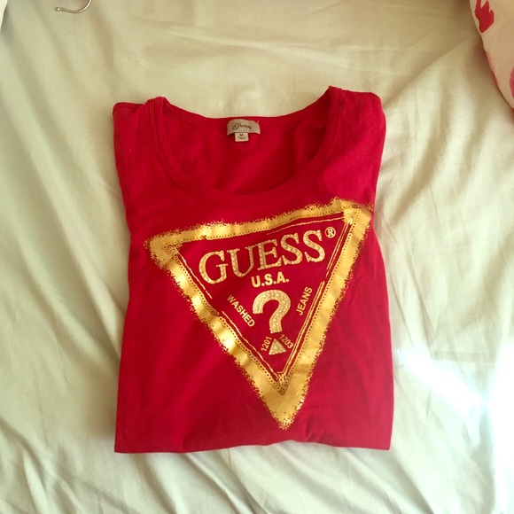 Red and Gold Sequin Guess T-Shirt