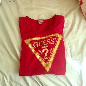 Red and Gold Sequin Guess T-Shirt