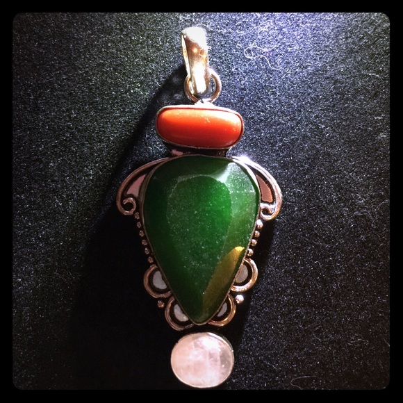 Red coral emerald quartz pink quartz 925 pendant