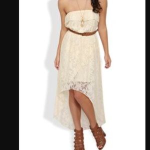 strapless cream lace dress