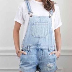 Light wash Distressed Denim Overalls