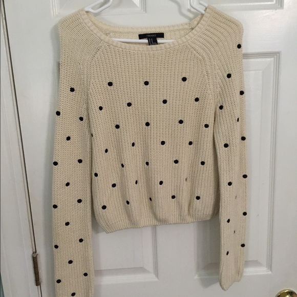 White crop sweater with black polka dots