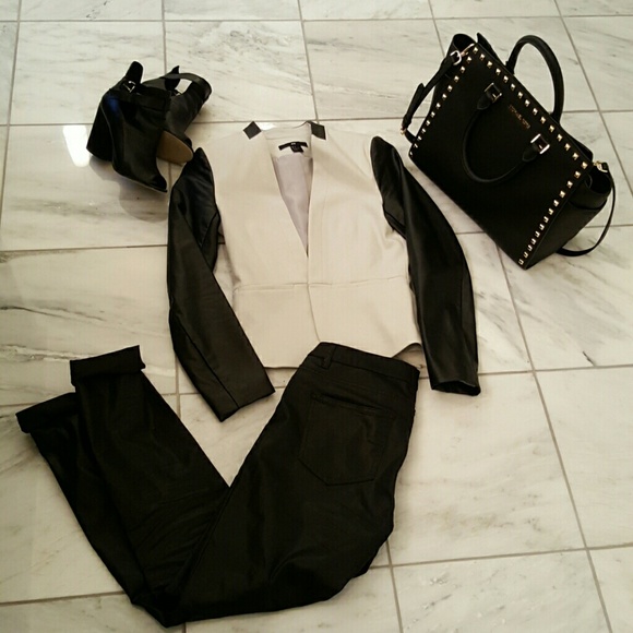 SOLD! Mixed Cotton and Faux Leather Jacket