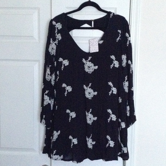 Free People Black Rose Embroidery Dress