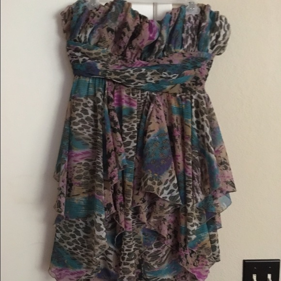 myth nyc strapless asymmetrical dress