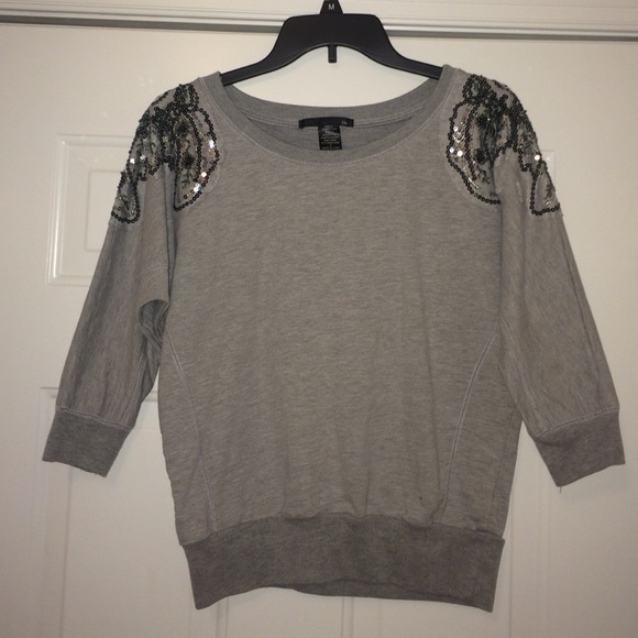 Fun sequined shoulder grey sweatshirt