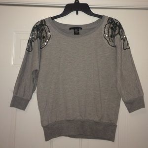 Fun sequined shoulder grey sweatshirt