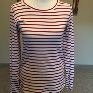 Red and White Striped Tee with Leather Details