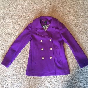 Beautiful J. Crew purple pea coat, size 8