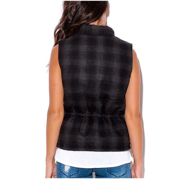 Wool Blend Plaid Puffer Vest - Picture 2 of 3