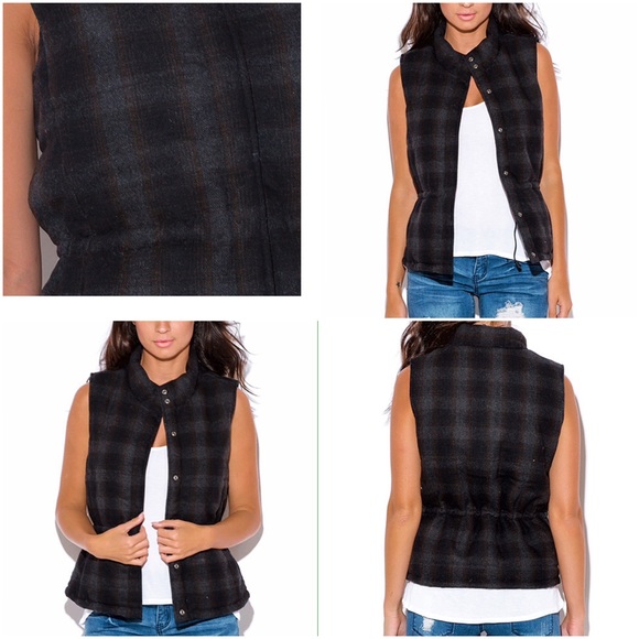 Wool Blend Plaid Puffer Vest - Picture 3 of 3