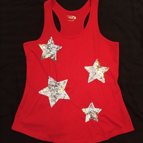 Red sequin star tank top