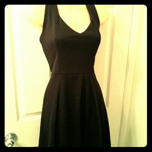 Heart shape open back black a line skater dress