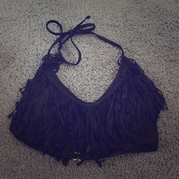 Black Fringe Bikini Top