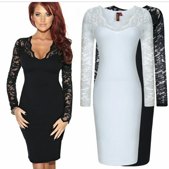 Black Cotton and Lace Mesh Dress