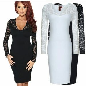 Black Cotton and Lace Mesh Dress