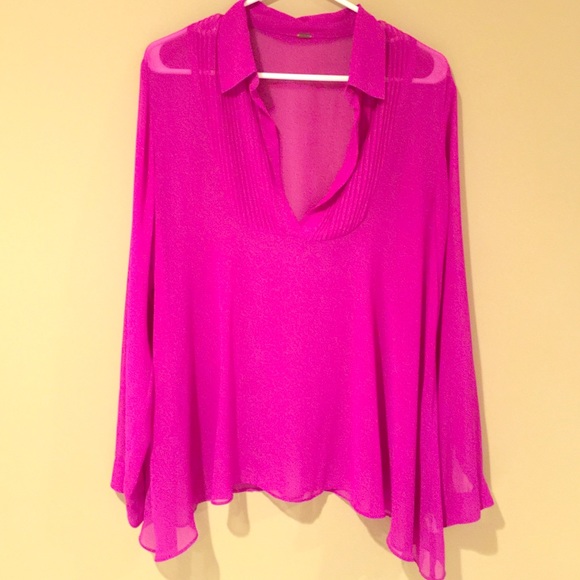 Free People Sheer Fuchsia Blouse