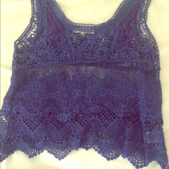 English Rose Tops - ON HOLD!!!! English Rose blue crochet crop top