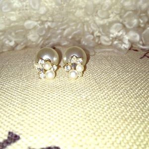 Faux Crystal & Pearl Double Sided Studs