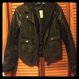 NWT army jacket with faux leather sleeves