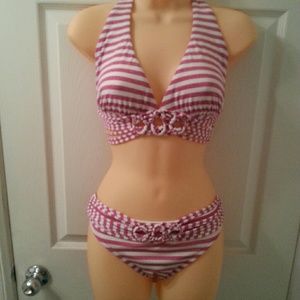 Everything but water pink stripped bikini top & bo