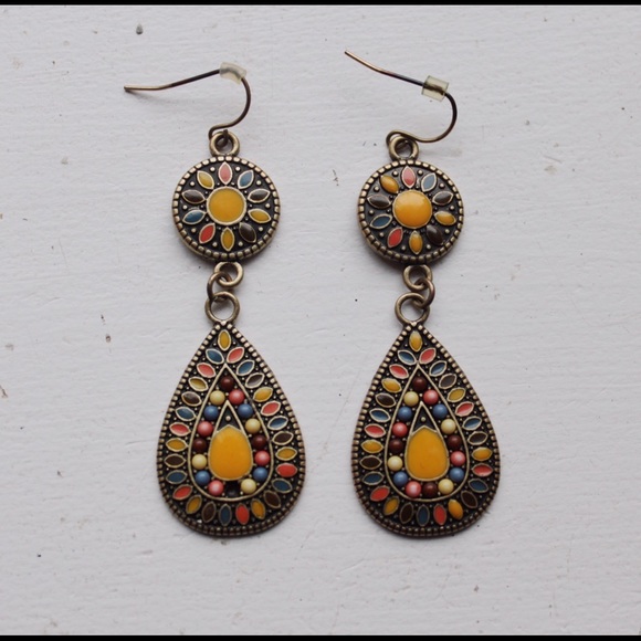 multi-colored and gold boho chandelier earrings