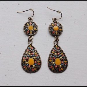 multi-colored and gold boho chandelier earrings