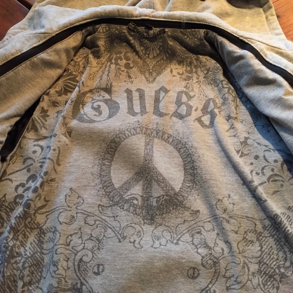 Black leather jacket with zip out hoodie.