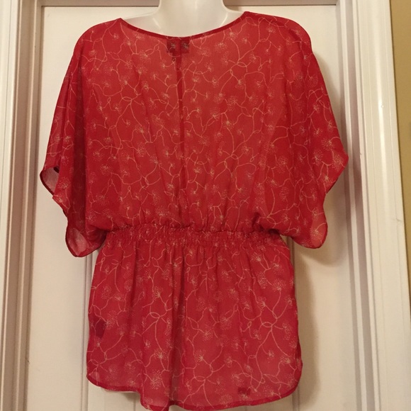 Sheer red and white top.  Sold - Picture 2 of 4