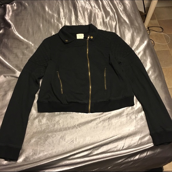 Black Motorcycle Jacket Style Sweatshirt - Picture 2 of 4