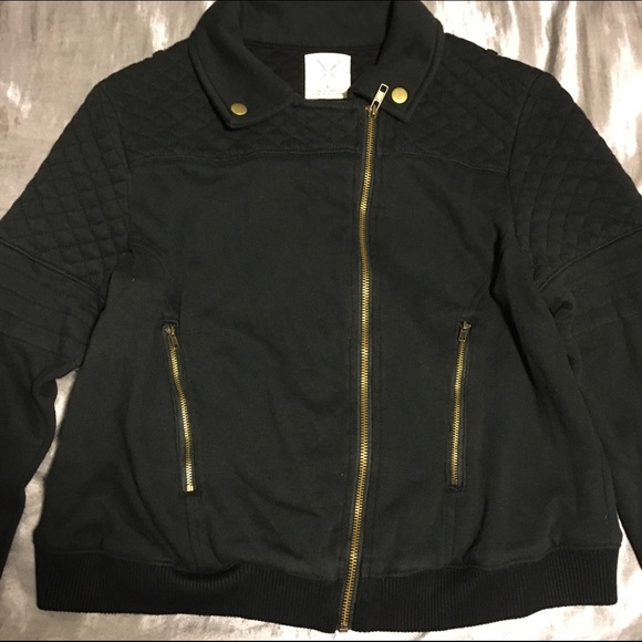 Black Motorcycle Jacket Style Sweatshirt - Picture 3 of 4