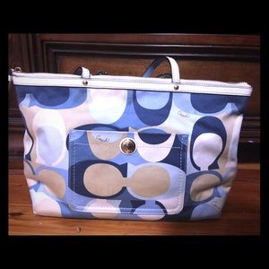 Coach bag blues whites and tan